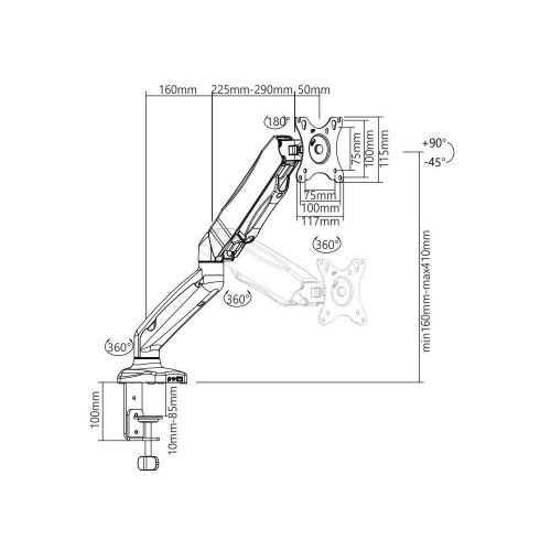 Ramię Biurkowe Led/lcd 13-27 Cali 6kg Sprężyna Gaz Usb/audio